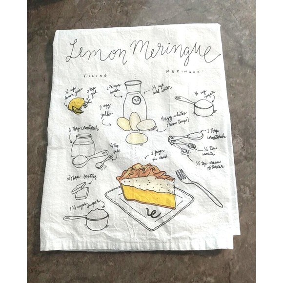 Lemon Meringue Pie White Yellow Recipe Kitchen Flour Sack Tea Towel 27" x 26" - Picture 1 of 10